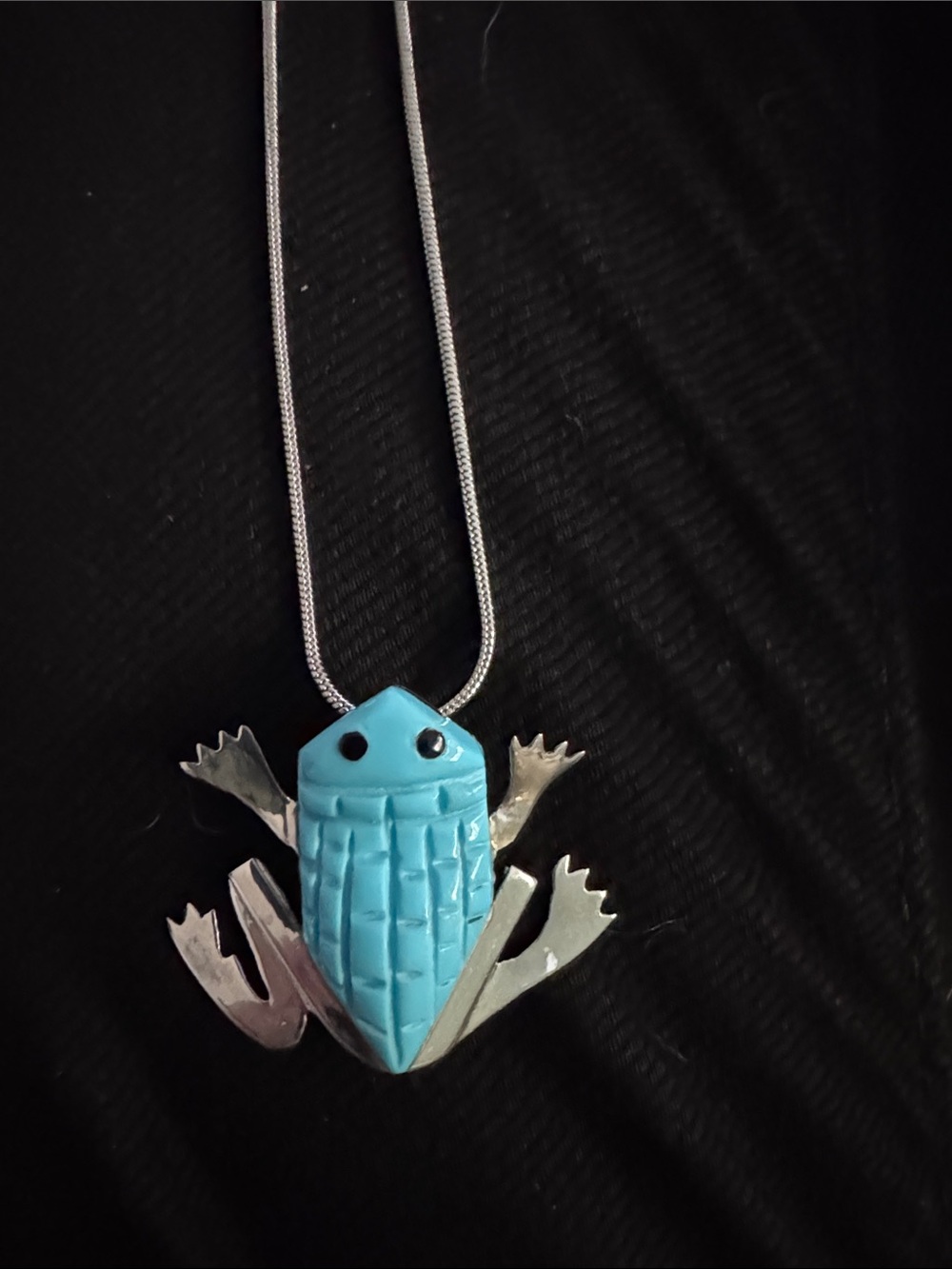 Vintage Native Navaho Turquoise Frog Pendant 925 silver Necklace